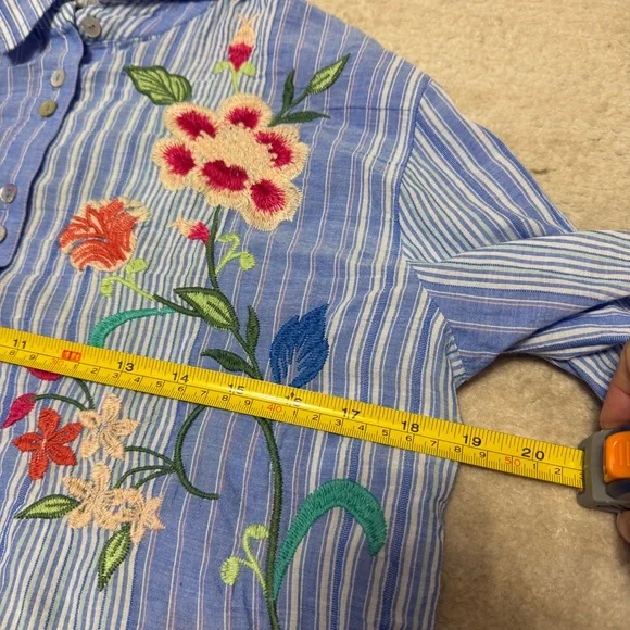 Johnny Was Workshop Madaleina Double Button Stripe Shirt Floral Boho Women's XS - Picture 5 of 9